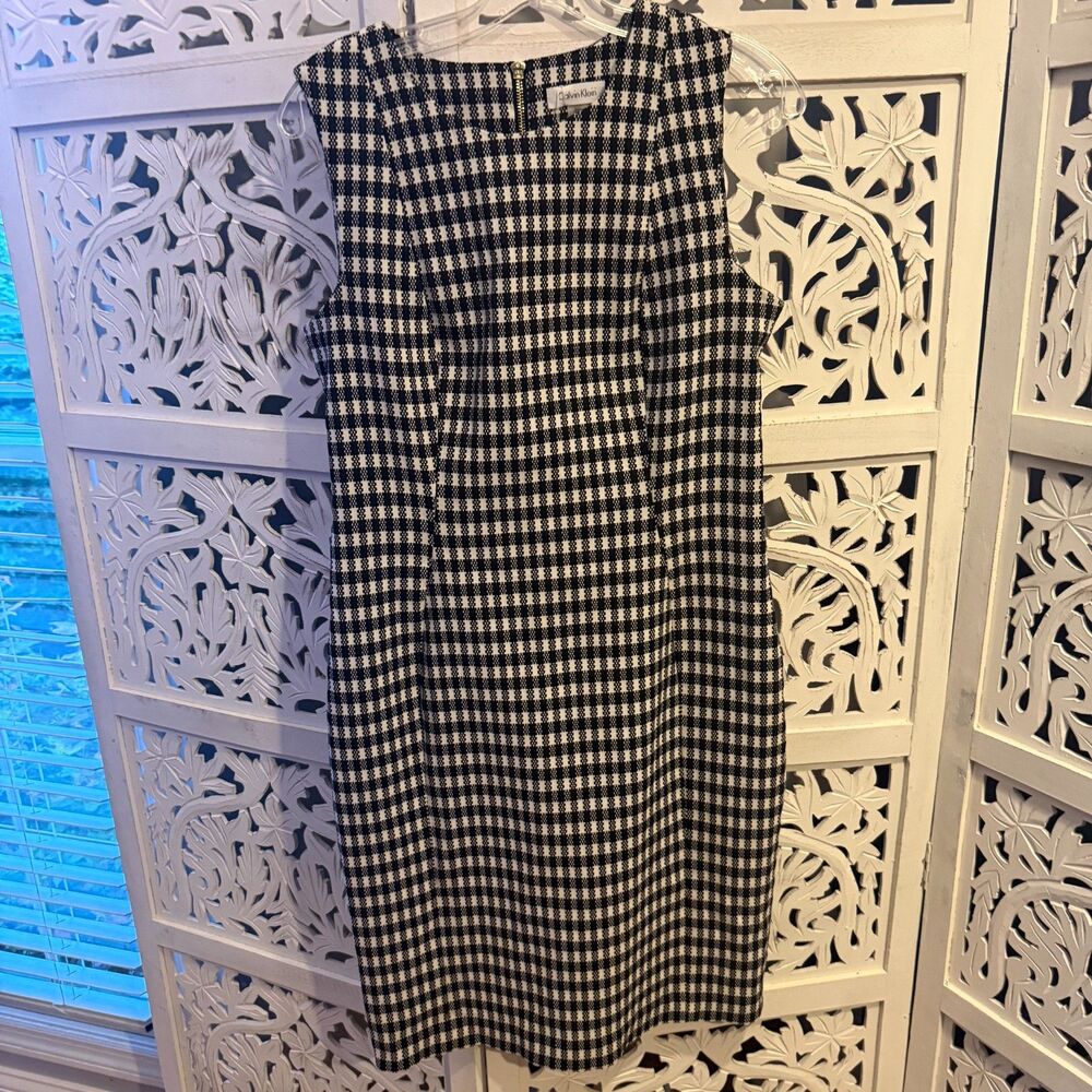 Calvin Klein Sleeveless Houndstooth/Gingham Sheath Dress Size 12